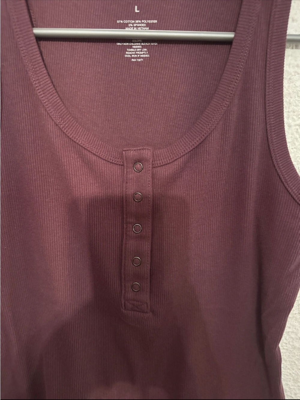 SO Ribbed Button-Front Tank Top - Maroon - Picture 3 of 3